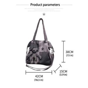 Large capacity women's canvas bag Women's shoulder bag Simple retro messenger bag with cute accessories (Mesh cloth)