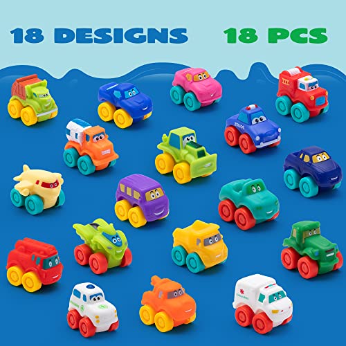 JOYIN 18 Pcs Pull Back Cars Set and 18 Pcs Soft Rubber Toy Car Set, Mini Toy Vehicles，Car for Toddlers, Party Favors for Kids