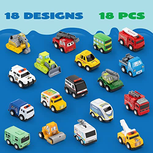 JOYIN 18 Pcs Pull Back Cars Set and 18 Pcs Soft Rubber Toy Car Set, Mini Toy Vehicles，Car for Toddlers, Party Favors for Kids