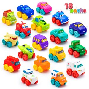 JOYIN 18 Pcs Pull Back Cars Set and 18 Pcs Soft Rubber Toy Car Set, Mini Toy Vehicles，Car for Toddlers, Party Favors for Kids