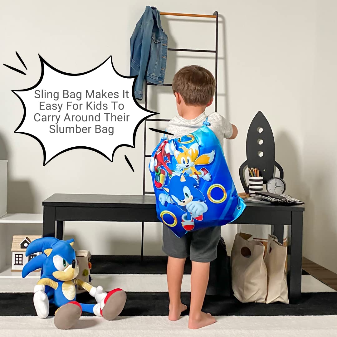 Sonic The Hedgehog Anime Kids Soft Lightweight 2 Piece Sleeping/Slumber Bag and Sling Bag Set, 46"(L) X 26"(W), (Official Licensed Sega Product) by Franco