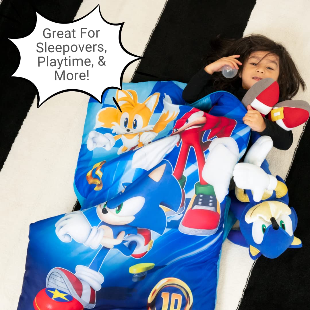 Sonic The Hedgehog Anime Kids Soft Lightweight 2 Piece Sleeping/Slumber Bag and Sling Bag Set, 46"(L) X 26"(W), (Official Licensed Sega Product) by Franco