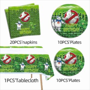 41 pcs Ghost-buster Themed Party Supplies, 20 Plates, 20 Napkins and 1 Tablecloth, Ghost-buster Birthday Party Decorations for Boys and Girls