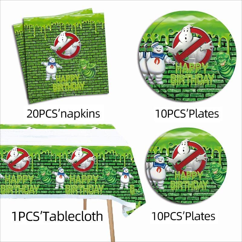 41 pcs Ghost-buster Themed Party Supplies, 20 Plates, 20 Napkins and 1 Tablecloth, Ghost-buster Birthday Party Decorations for Boys and Girls