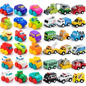 joyin 18 pcs pull back cars set and 18 pcs soft rubber toy car set, mini toy vehicles，car for toddlers, party favors for kids