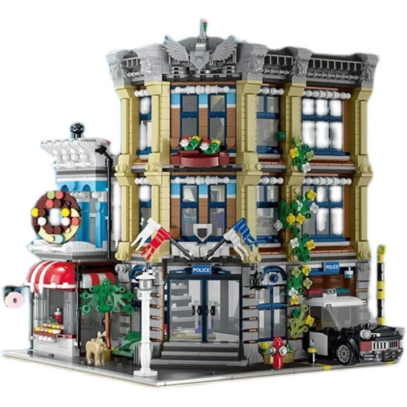 General Jim's City Police Station with Donut Shop Modular Building Blocks Set | MOC Building Set Compatible Bricks with Lego City Sets and Other Major Brands