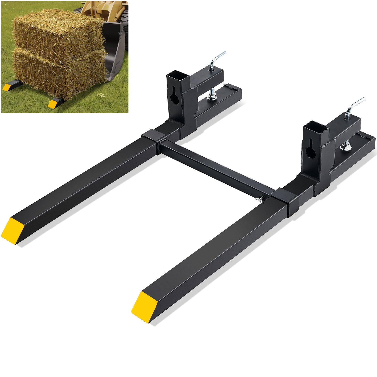 VEVOR Pallet Forks, 2000 Lbs Clamp on Pallet Forks 43" Total Length, Tractor Bucket Forks with Adjustable Stabilizer Bar, Heavy Duty Pallet Forks for Tractor Attachments, Skid Steer, Loader Bucket