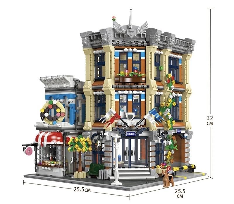 General Jim's City Police Station with Donut Shop Modular Building Blocks Set | MOC Building Set Compatible Bricks with Lego City Sets and Other Major Brands