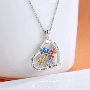 Autism Awareness Necklace 925 Sterling Silver I Love Someone with Autism Necklace Jewelry Gifts for Autism Mom Teacher