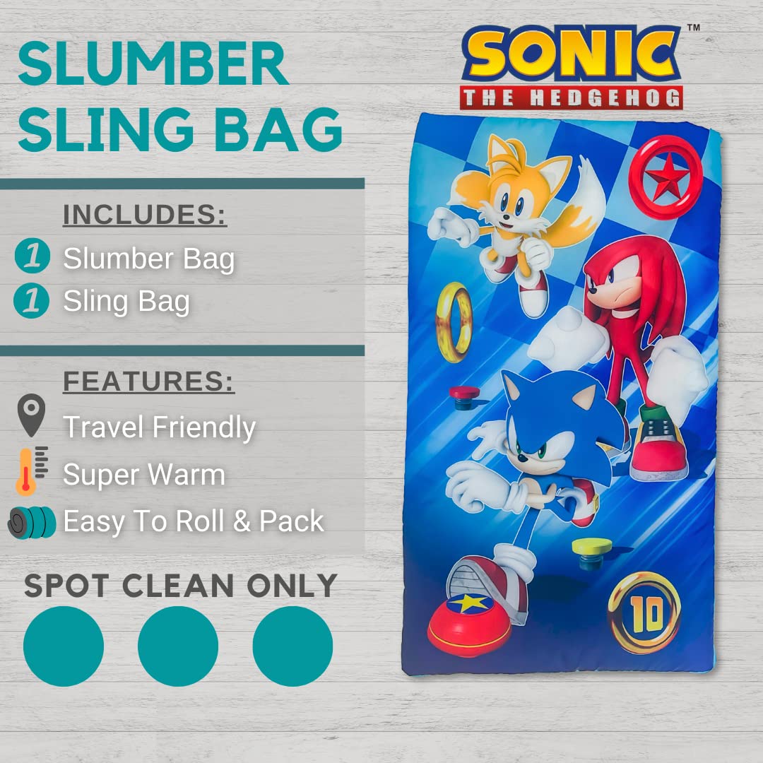 Sonic The Hedgehog Anime Kids Soft Lightweight 2 Piece Sleeping/Slumber Bag and Sling Bag Set, 46"(L) X 26"(W), (Official Licensed Sega Product) by Franco