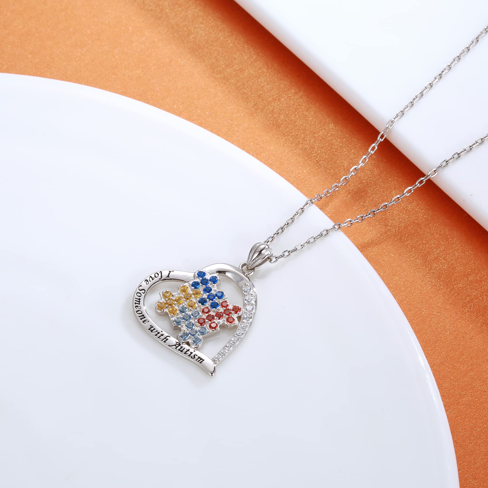 Autism Awareness Necklace 925 Sterling Silver I Love Someone with Autism Necklace Jewelry Gifts for Autism Mom Teacher