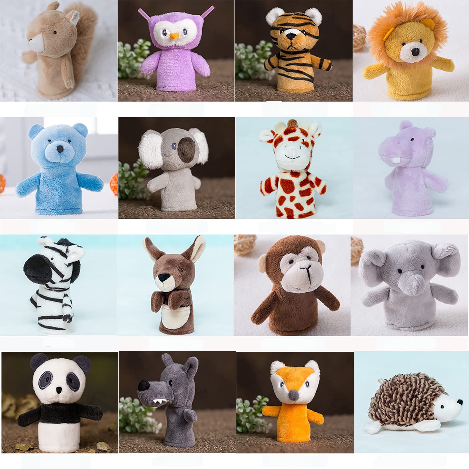 16 Pcs Animal Finger Hand Puppet for Kids Mini fingertip Dolls Pig Monkey Dog Rabbit (in The Jungle)