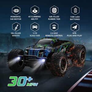 Elvodosia Rc Remote Control Cars Trucks, 1/10 Scale Hobby 4x4 Offroad Cars for Adults[30+ KMH][Double Batteries+Charger][2.4 Ghz Controller],Monster Rc Cars Toys for Adult,Kid Boy Age 8-12