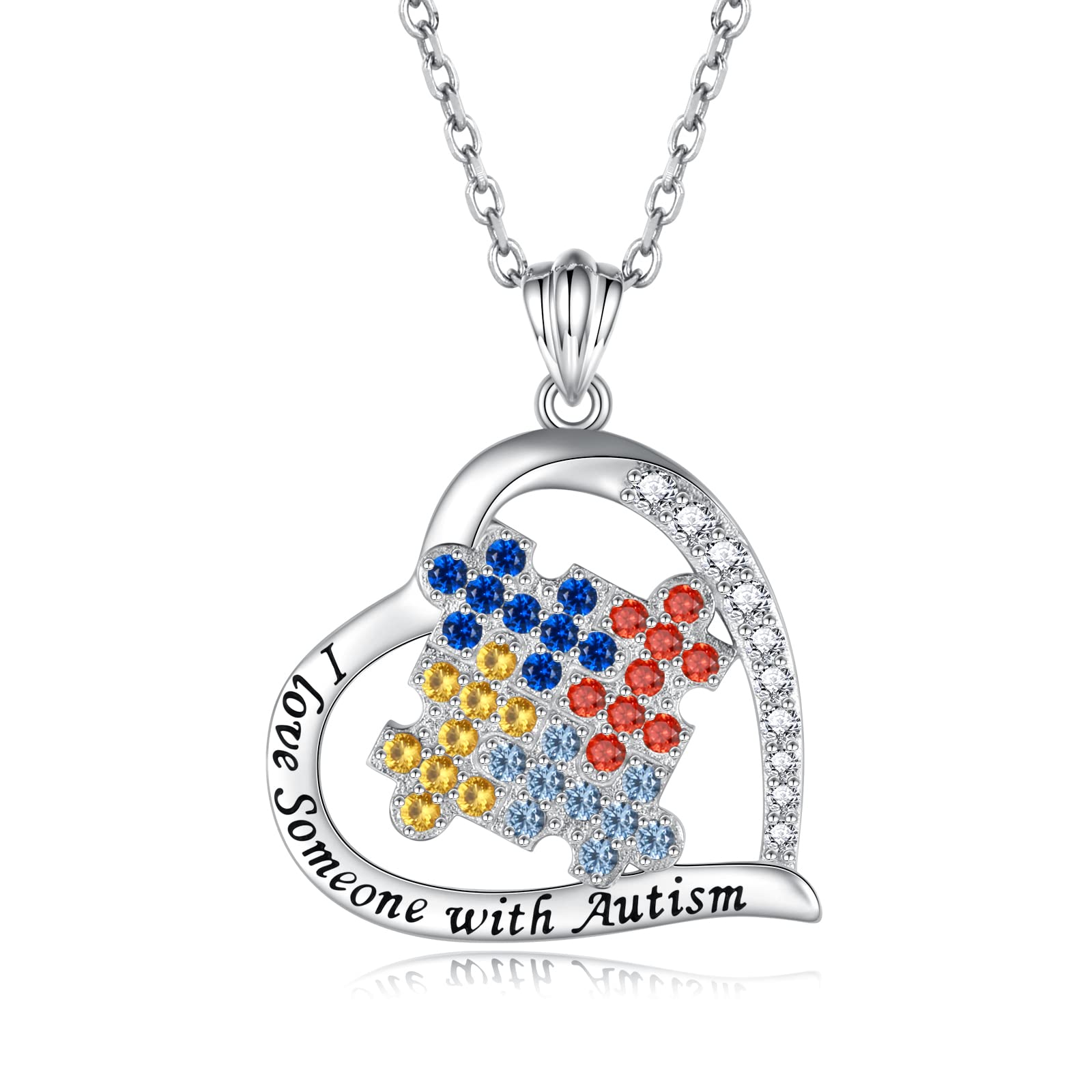 Autism Awareness Necklace 925 Sterling Silver I Love Someone with Autism Necklace Jewelry Gifts for Autism Mom Teacher