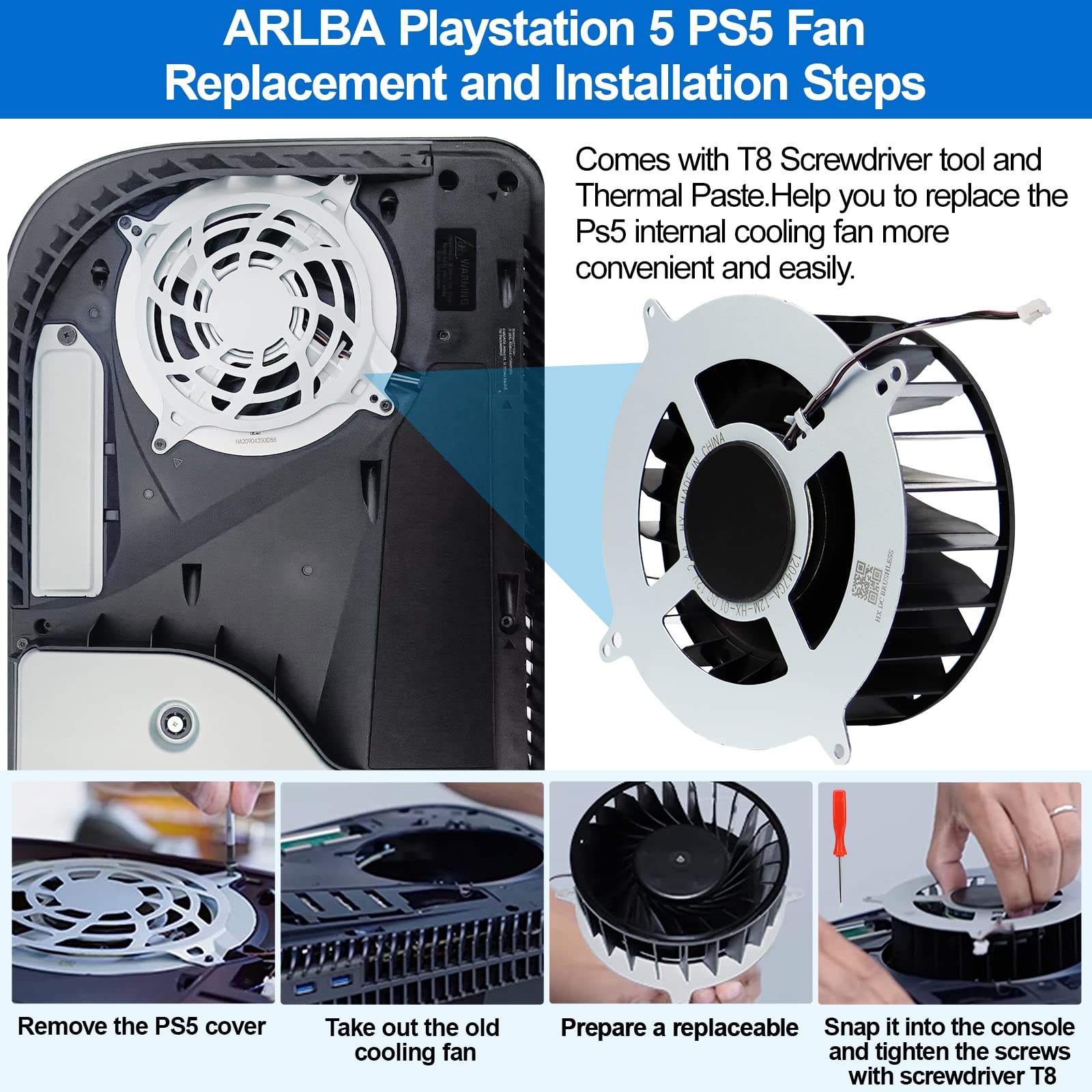 ARLBA Replacement of Internal Cooling Fan for Sony PlayStation 5 PS5 Game Console Fan 12047GA-12M-WB-01 23 Blades Fan General 17 Blades G12L12MS1AH-56J14 Cooler Fan 12V 2.4A with Screwdriver