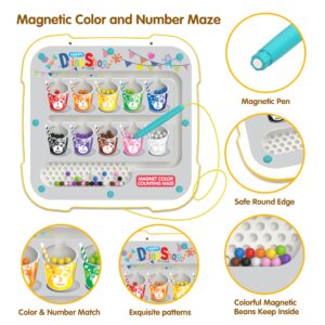 KWYZ 2 in 1 Magnetic Color and Number Maze & Drawing Board, Toddler Toys 2-3 3-5 Montessori Learning Toys for Toddlers 2-4 Years, 2 Uses Color Matching Counting Toddler Activities