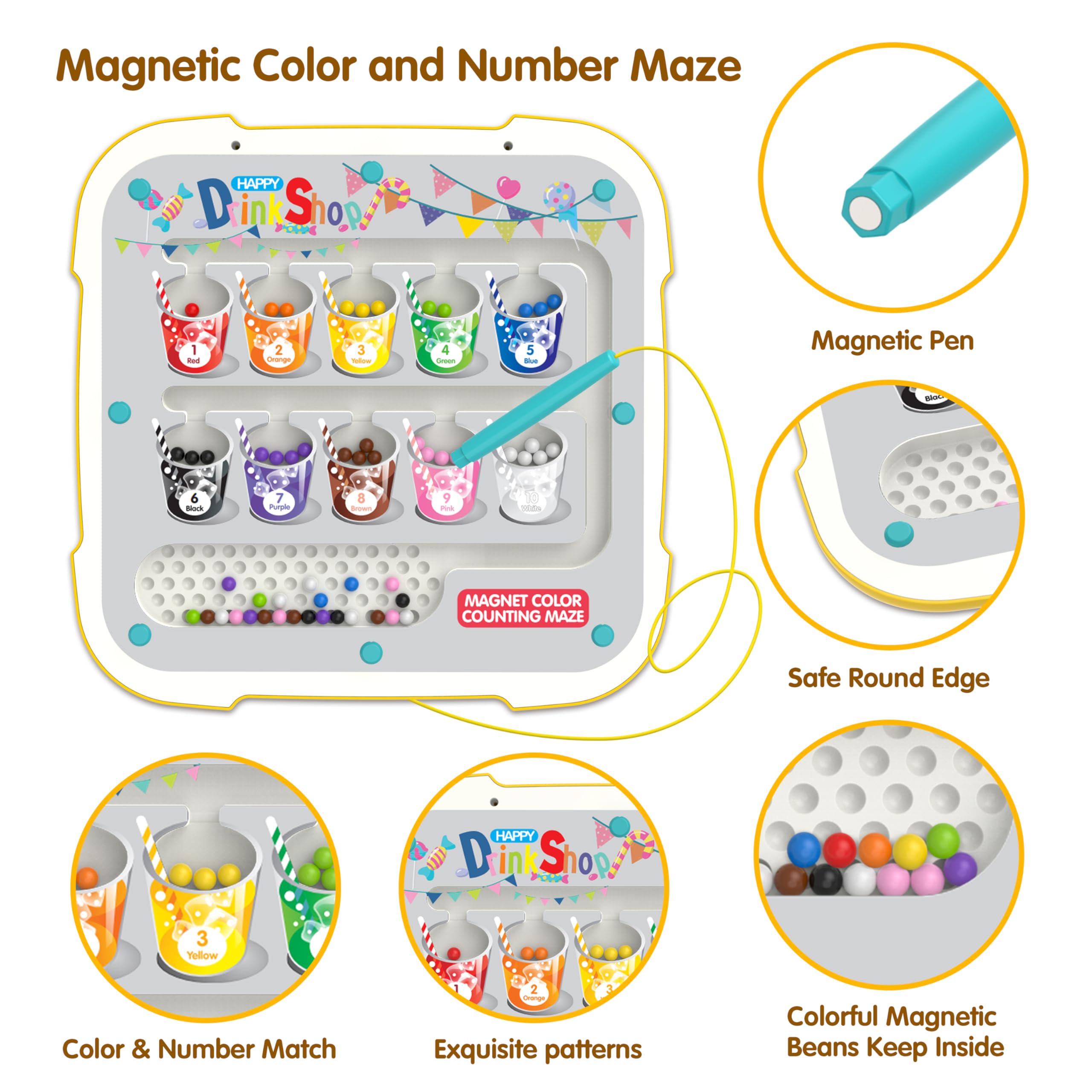 KWYZ 2 in 1 Magnetic Color and Number Maze & Drawing Board, Toddler Toys 2-3 3-5 Montessori Learning Toys for Toddlers 2-4 Years, 2 Uses Color Matching Counting Toddler Activities