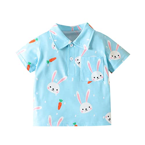 Toddler Boys Girls Short Sleeve Easter Cartoon Rabbit Printed Kids Tops T Shirt with Pocket Us Shirt (Blue, 12-18 Months)