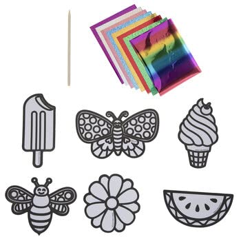 The Spring Shop Kids Foil Art Craft Kit (Ice Cream, Watermelon, Ice Pop, Butterfly, Flower, Bee) - Makes 6