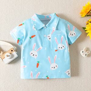 Toddler Boys Girls Short Sleeve Easter Cartoon Rabbit Printed Kids Tops T Shirt with Pocket Us Shirt (Blue, 12-18 Months)