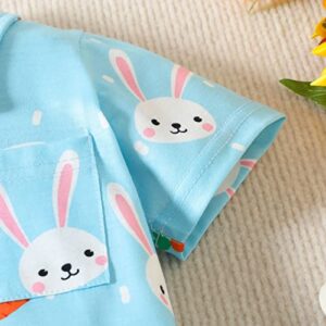 Toddler Boys Girls Short Sleeve Easter Cartoon Rabbit Printed Kids Tops T Shirt with Pocket Us Shirt (Blue, 12-18 Months)