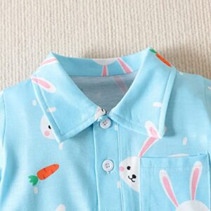 Toddler Boys Girls Short Sleeve Easter Cartoon Rabbit Printed Kids Tops T Shirt with Pocket Us Shirt (Blue, 12-18 Months)