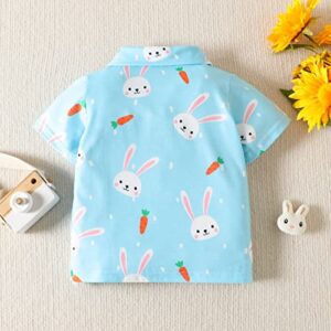 Toddler Boys Girls Short Sleeve Easter Cartoon Rabbit Printed Kids Tops T Shirt with Pocket Us Shirt (Blue, 12-18 Months)