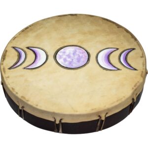 Ceremonial Frame Drum - Moon Phases, 12" diamerer, includes beater, Handmade & painted by artisans in Bali