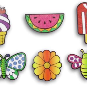 The Spring Shop Kids Foil Art Craft Kit (Ice Cream, Watermelon, Ice Pop, Butterfly, Flower, Bee) - Makes 6