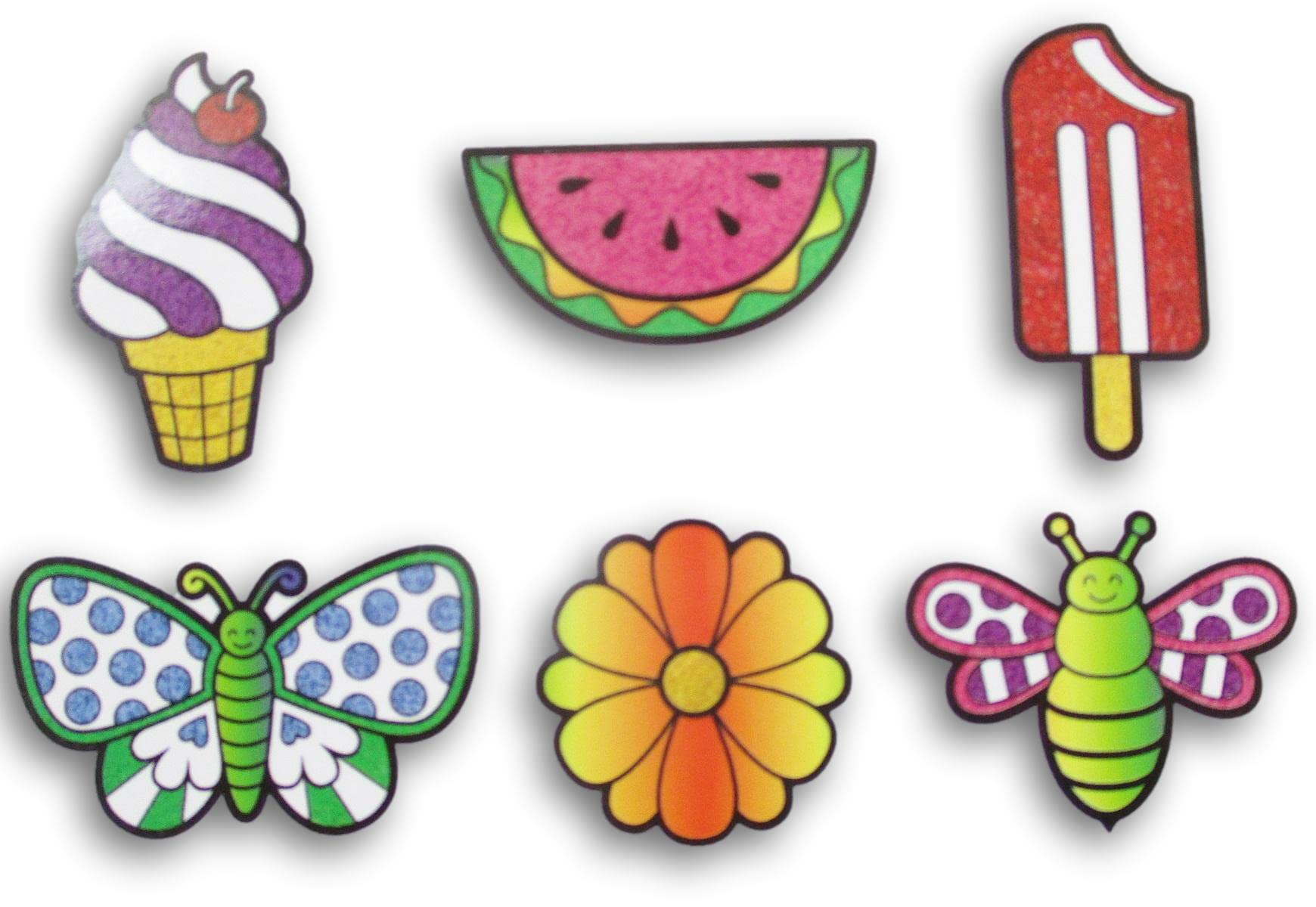 The Spring Shop Kids Foil Art Craft Kit (Ice Cream, Watermelon, Ice Pop, Butterfly, Flower, Bee) - Makes 6