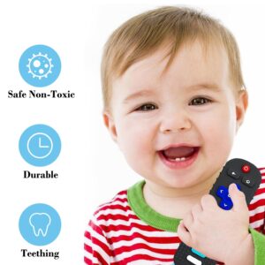 Baby Teether Toy, TV Remote Control Shape Teething Baby Toys for Infants, Baby Chew Remote Teether Toys for Babies 3-24 Months,BPA Free(Black+Grey)