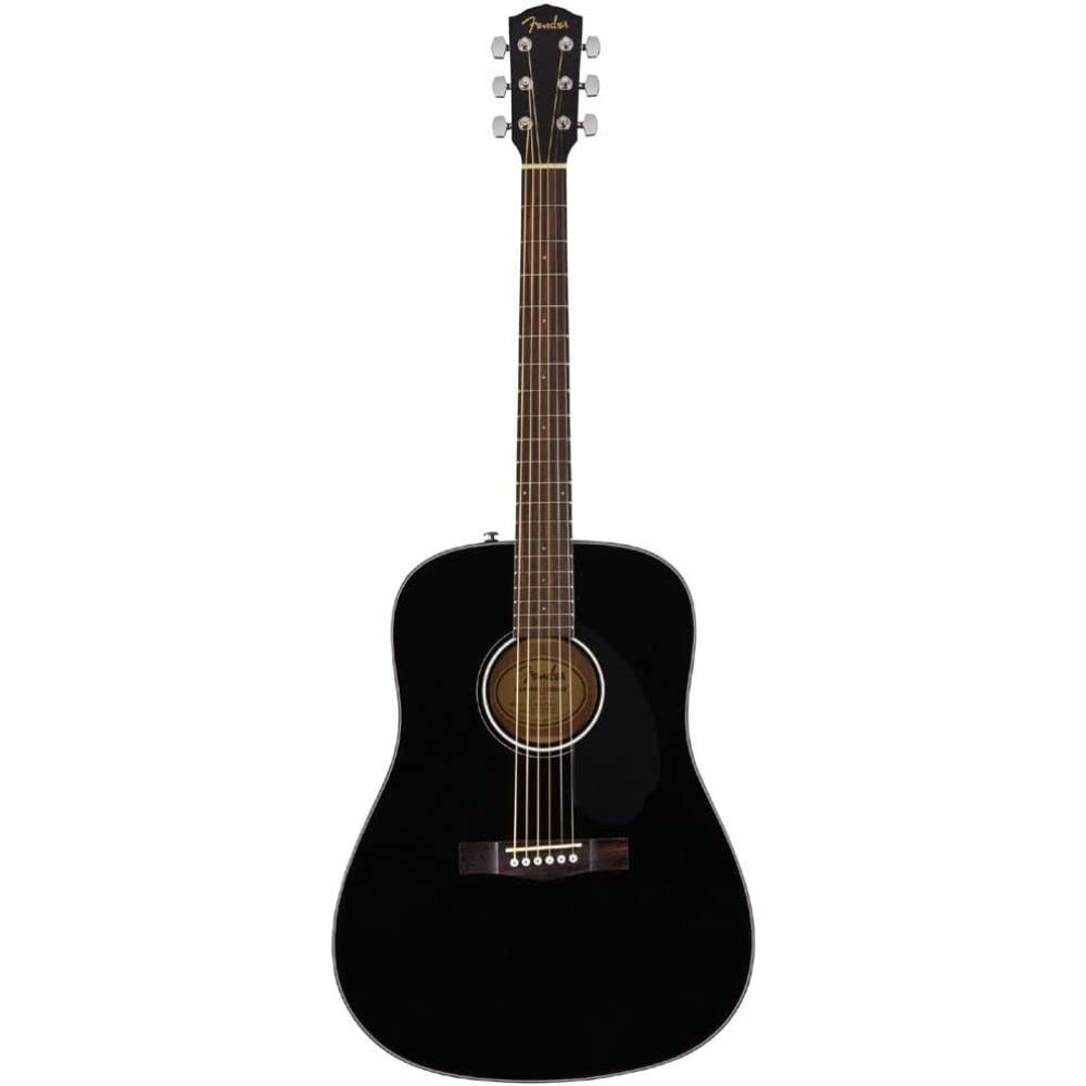 Fender CD-60S Dreadnought Acoustic Guitar (Walnut Fingerboard, Black) Bundle with Fender Classic Celluloid Guitar Medium 12-Pack Picks 351 Shape and Fender 2" Guitar Straps