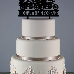 Funny Motorcycle Wedding Cake Topper - Ride with Me Forever Cake Topper - Mr & Mrs Romantic Cake Topper For Bridal Shower Engagement Wedding Anniversary Party Decor