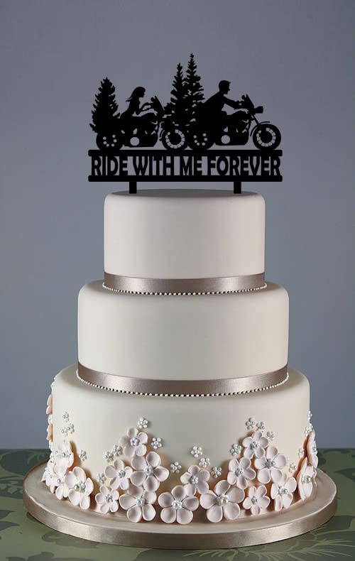 Funny Motorcycle Wedding Cake Topper - Ride with Me Forever Cake Topper - Mr & Mrs Romantic Cake Topper For Bridal Shower Engagement Wedding Anniversary Party Decor