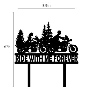 Funny Motorcycle Wedding Cake Topper - Ride with Me Forever Cake Topper - Mr & Mrs Romantic Cake Topper For Bridal Shower Engagement Wedding Anniversary Party Decor