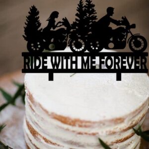 Funny Motorcycle Wedding Cake Topper - Ride with Me Forever Cake Topper - Mr & Mrs Romantic Cake Topper For Bridal Shower Engagement Wedding Anniversary Party Decor