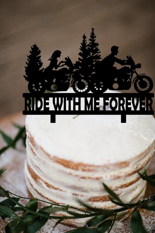 Funny Motorcycle Wedding Cake Topper - Ride with Me Forever Cake Topper - Mr & Mrs Romantic Cake Topper For Bridal Shower Engagement Wedding Anniversary Party Decor