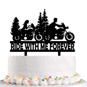 Funny Motorcycle Wedding Cake Topper - Ride with Me Forever Cake Topper - Mr & Mrs Romantic Cake Topper For Bridal Shower Engagement Wedding Anniversary Party Decor