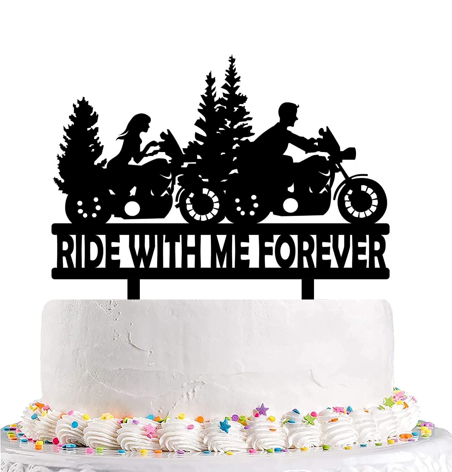 Funny Motorcycle Wedding Cake Topper - Ride with Me Forever Cake Topper - Mr & Mrs Romantic Cake Topper For Bridal Shower Engagement Wedding Anniversary Party Decor