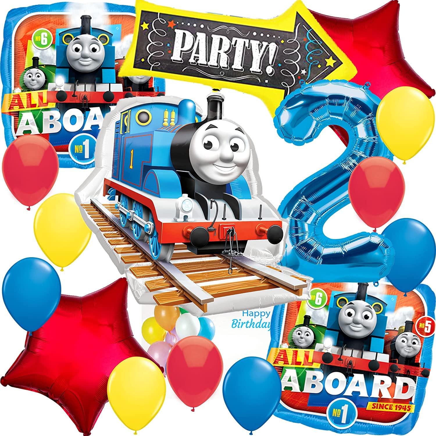 amscan Foil Balloons, for Thomas the Train Party Collection, Party Accessory, Multicolor, 2nd Birthday