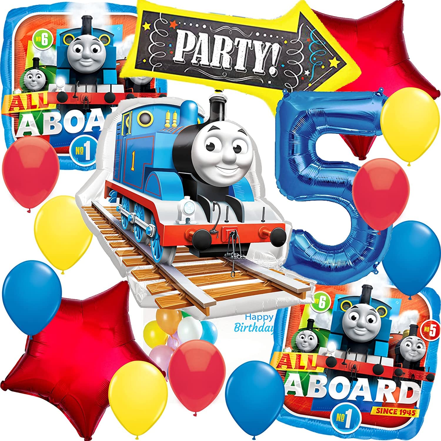 amscan Foil Balloons, for Thomas the Train Party Collection, Party Accessory, Multicolor, 5th Birthday