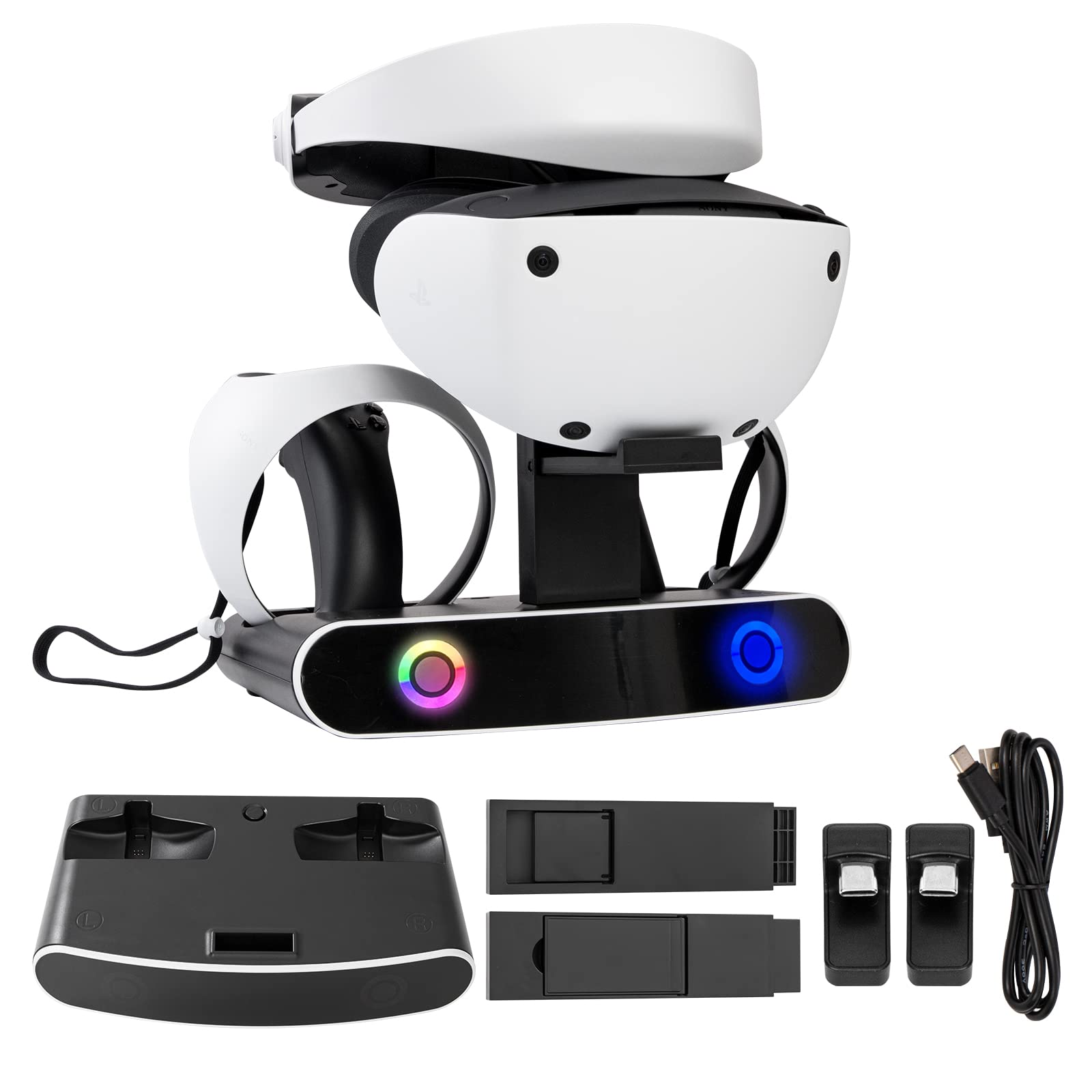 PS VR2 Controller Charging Station, PS VR2 Stand Charger with Type-C Adapter, Dual PS VR2 Controller Charging Stand with LED Indicator and Charger Cable