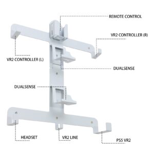 PS VR2 Wall Mount Kit, All in One Solid Metal Wall Mount Kit for PS VR2 Headset, PS VR2 Controllers, PS5 Controllers, PS5 Headphone and PS5 Media Remote - White