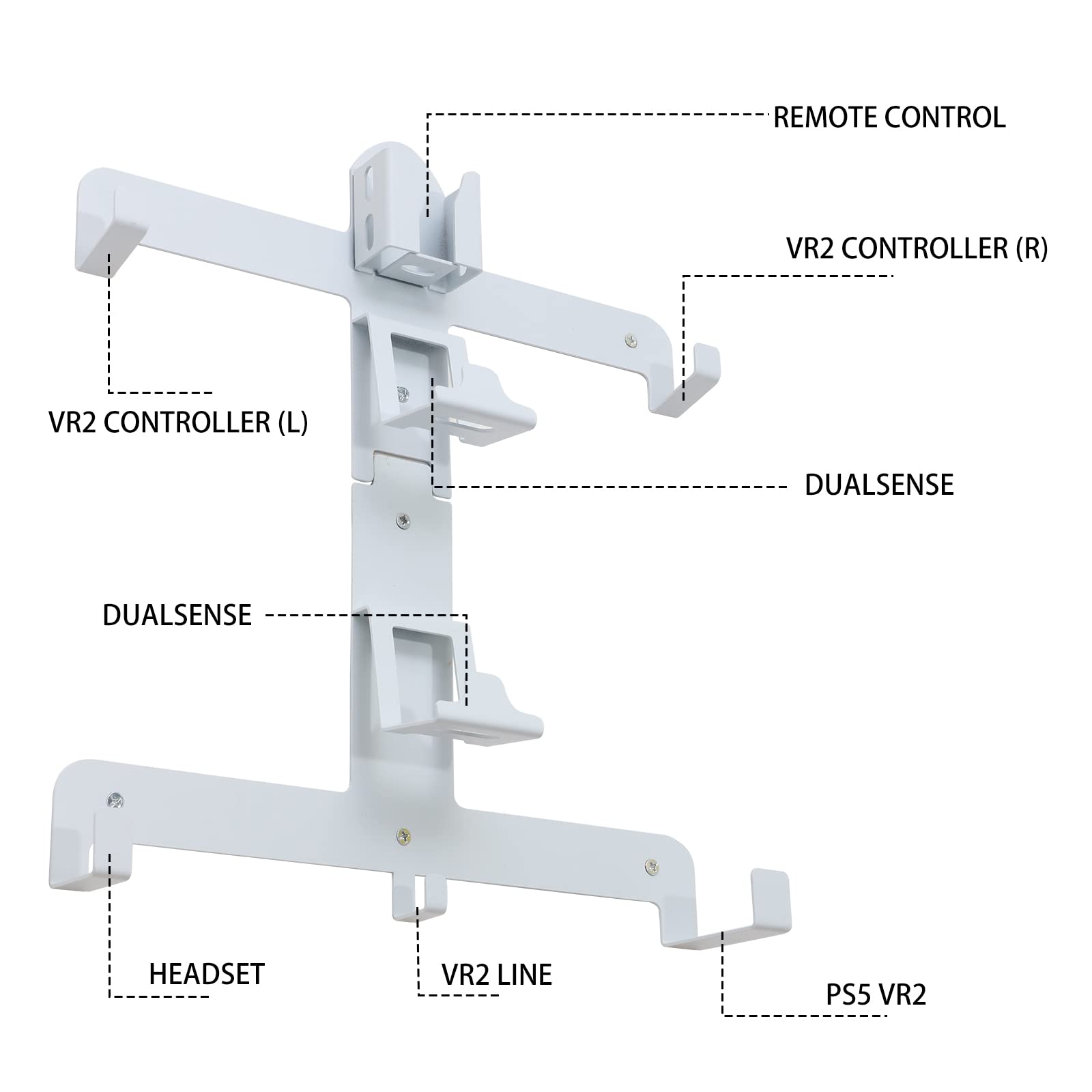 PS VR2 Wall Mount Kit, All in One Solid Metal Wall Mount Kit for PS VR2 Headset, PS VR2 Controllers, PS5 Controllers, PS5 Headphone and PS5 Media Remote - White