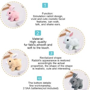 Bunny Toys Educational Interactive Toys Bunnies Can Walk and Talk, 2023 New Easter Plush Stuffed Bunny Toy Walking Rabbit Educational Toys for Kids, Bunny Toys Hopping, Wiggle Ears, Sounds (White)