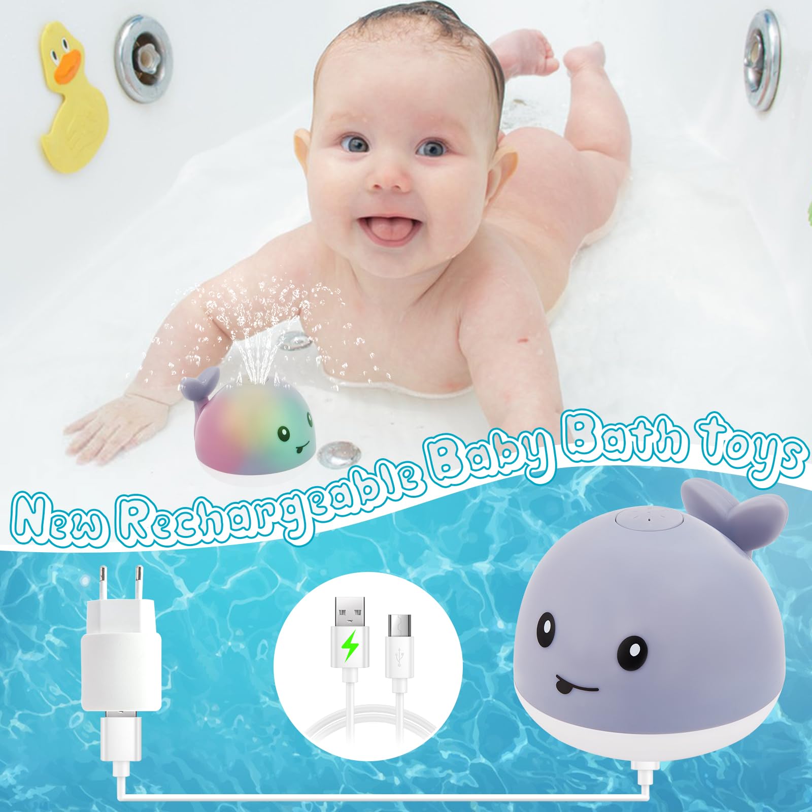 Baby Bath Toys, Rechargeable Whale Automatic Spray Water Bath Toy, Light Up Spray Water Bathtub WaterTableToys for Kids 6-12, Pool Toy for Toddlers Boys and Girls