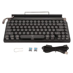 Typewriter Keyboard Mechanical, Typewriter Retro Mechanical Gaming Keyboard with RGB Backlight 83 Keys Metal Round Keycap, Retro Typewriter Keyboard for PC (Black)