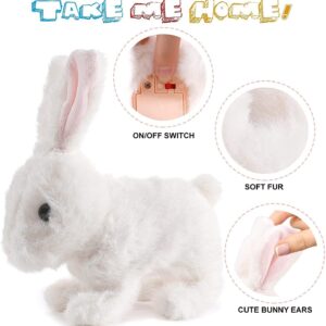 Bunny Toys Educational Interactive Toys Bunnies Can Walk and Talk, 2023 New Easter Plush Stuffed Bunny Toy Walking Rabbit Educational Toys for Kids, Bunny Toys Hopping, Wiggle Ears, Sounds (White)