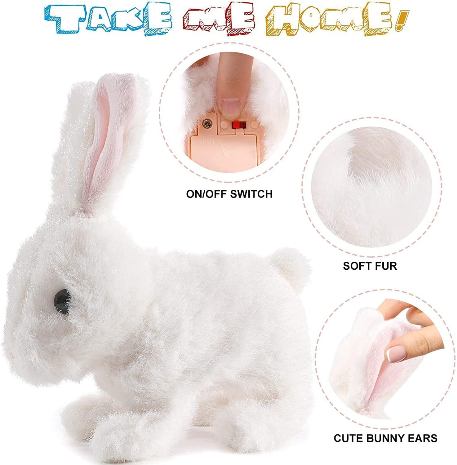 Bunny Toys Educational Interactive Toys Bunnies Can Walk and Talk, 2023 New Easter Plush Stuffed Bunny Toy Walking Rabbit Educational Toys for Kids, Bunny Toys Hopping, Wiggle Ears, Sounds (White)