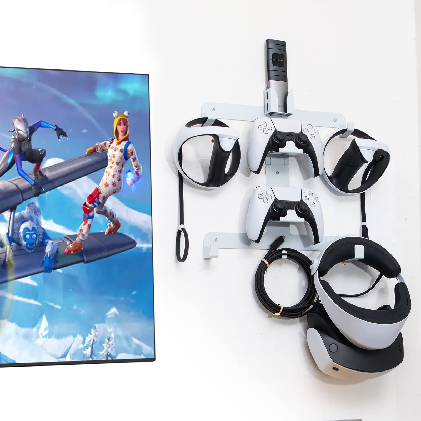 PS VR2 Wall Mount Kit, All in One Solid Metal Wall Mount Kit for PS VR2 Headset, PS VR2 Controllers, PS5 Controllers, PS5 Headphone and PS5 Media Remote - White